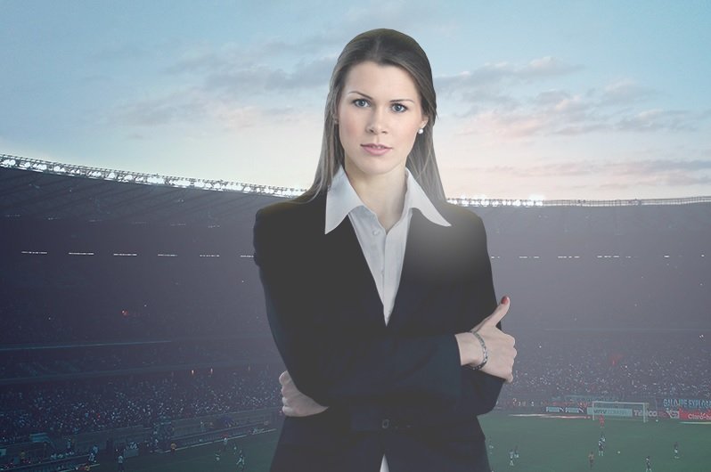 Woman in a football stadium